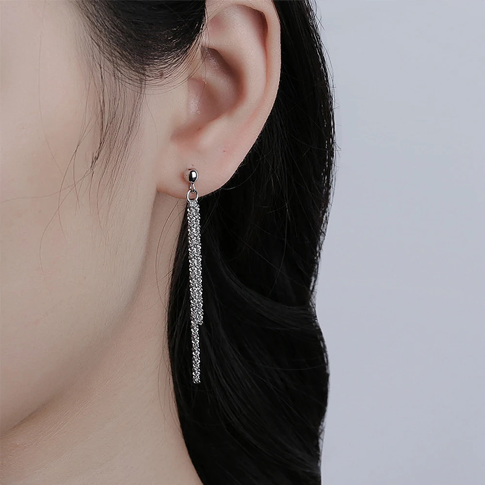 SUNIBI Stainless Steel Drop Earrings Women Silver Color Ear Line Long Tassel Earrings Temperament Jewelry Wholesale Dropshipping