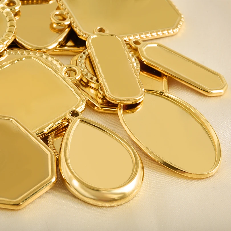 

6pcs Blank Settings Cabochon Pendants Round Rectangle Square Charm Stainless Steel Charms For Jewelry Making Bulk DIY Necklaces