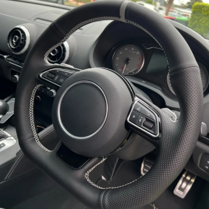 Housse de volant de voiture en cuir cousue à la main pour Audi S1, 8X S3 8V Sportback S4 B8 Avant S5 8T S6 S7 RS Q3 SQ5, accessoires