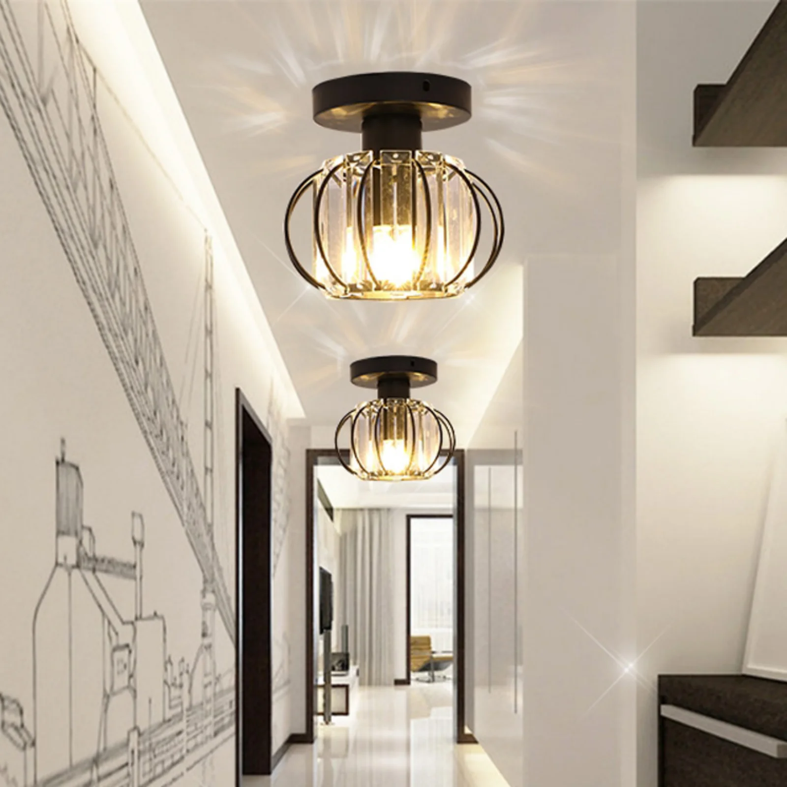 

Black Modern Crystal Chandeliers Ceiling Light Flush Mount Ceilings Lamp E26 Fixtures for Bedroom Hallway Office