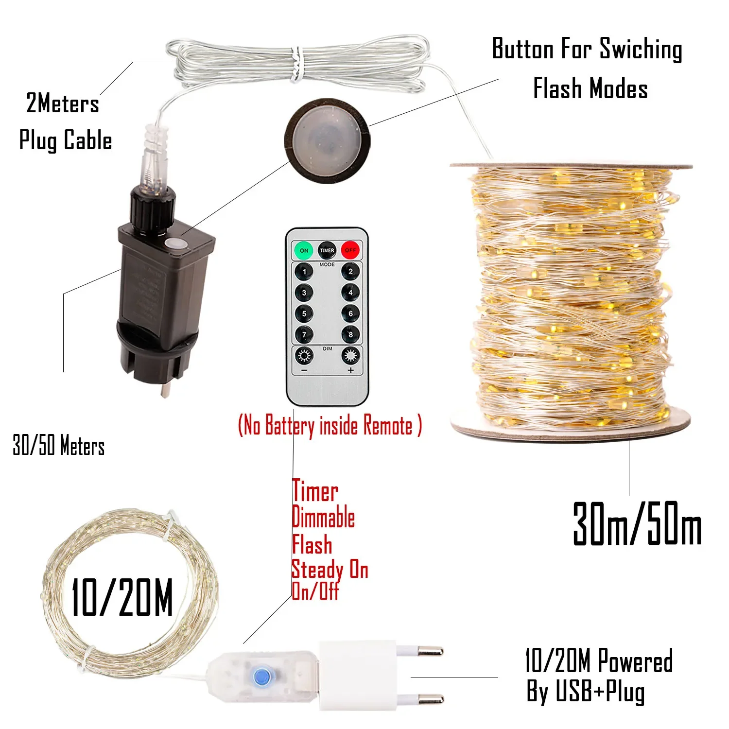 200Meters 2000LEDs LED Fairy String Lights Outdoor Ramadan Holiday Party Wedding Garland Decoration Lights for Home Backyard