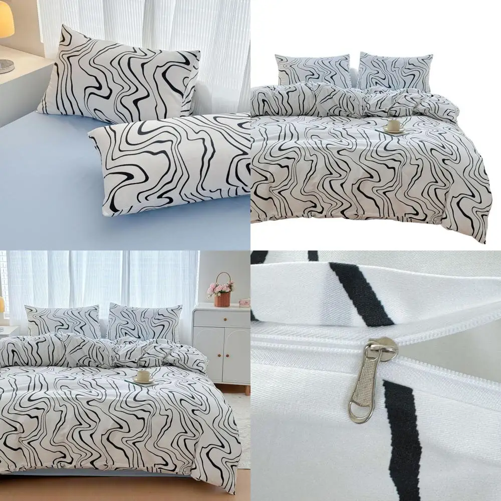 

Queen Size Cotton Duvet Cover Set with Black & White Marble Geometric Pattern and 2 Pillowcases