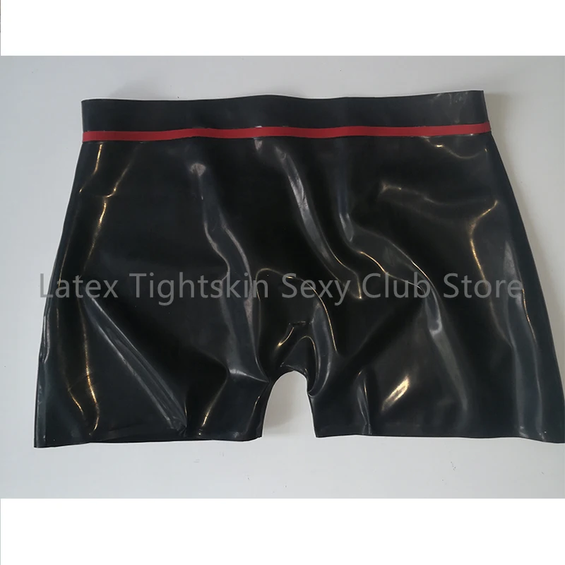 Sexy Man Latex Panties with Front Ring Hole Black with Red Trim Shorts Rubber Boxer Underwear Fetish Handmade