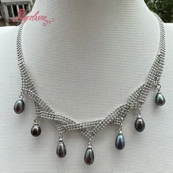 6x7-7x9mm Oval Pink White Red Black Gray Natural Freshwater Pearl Elegant Necklace Jewelry 18 inch for Wedding Party Women Gift