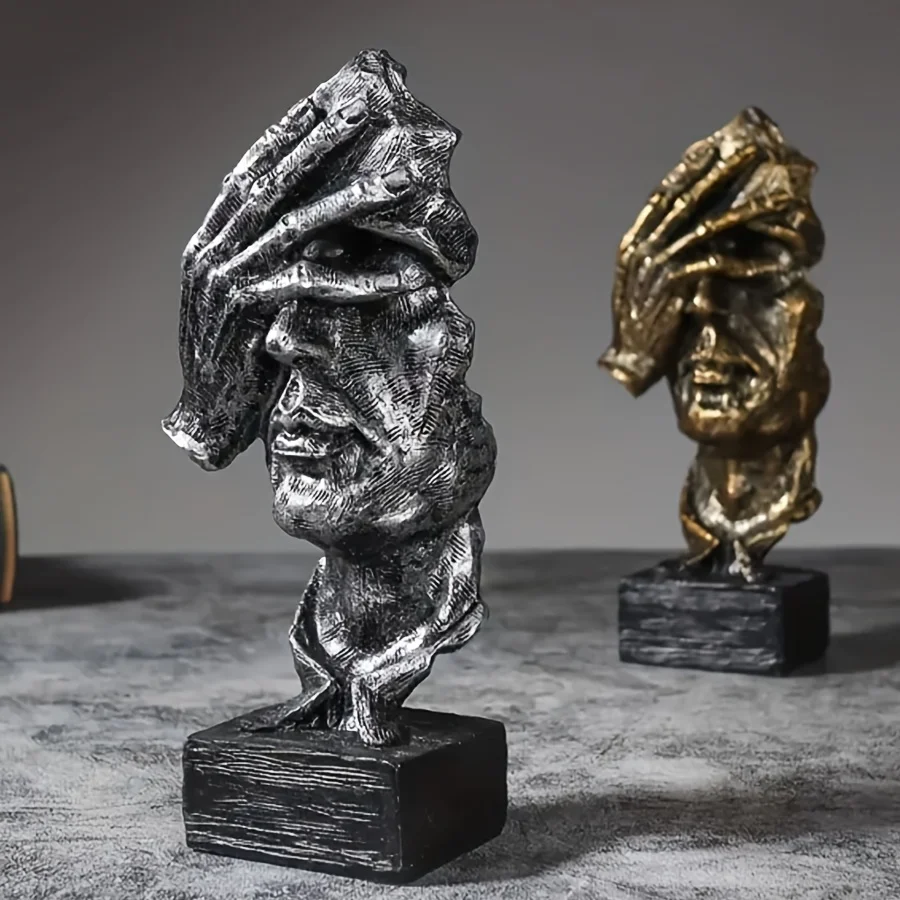 

Vintage Thinker Sculpture Silent is Gold Home Decor Office Desk Countertop Gift Ornament for Living Room Bedroom