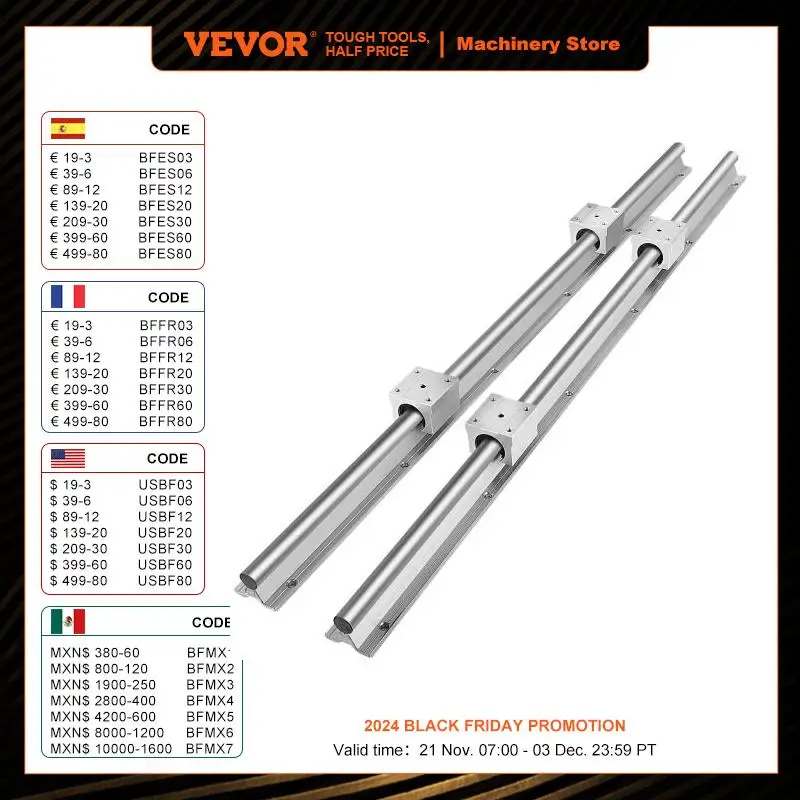 VEVOR Linear Rail 2PCS SBR16-800mm Linear Slide Guide 2 PCS Rail 4 PCS SBR16UU Bearing Block for Automated Machines Equipments