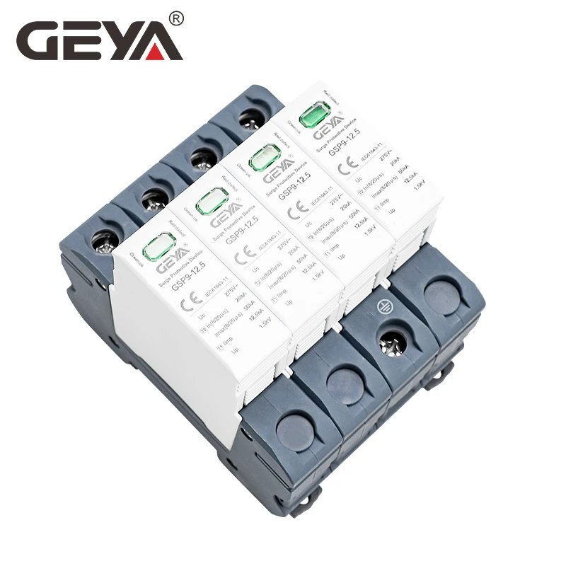 GEYA GSP9 12.5KA T1+T2 SPD 4P 3P+NPE Surge Protector 275VAC Limp:7/12.5KA Low Voltage Arrester Device SPD