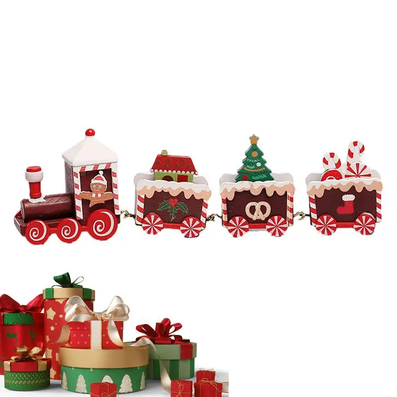 Wood Toy Train For Christmas Christmas Figurines Decorative Trays Indoor Train Festive Desktop Decor Christmas Train Statue