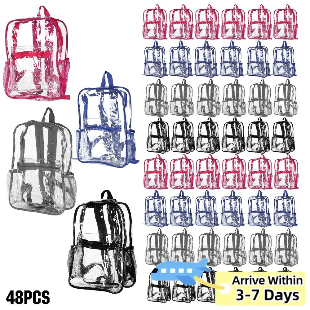

48/72 Pack PVC Clear Backpack Bulk Heavy Duty See 15 Inch Transparent Backpack for College Travel Sport Work Stadium Approved