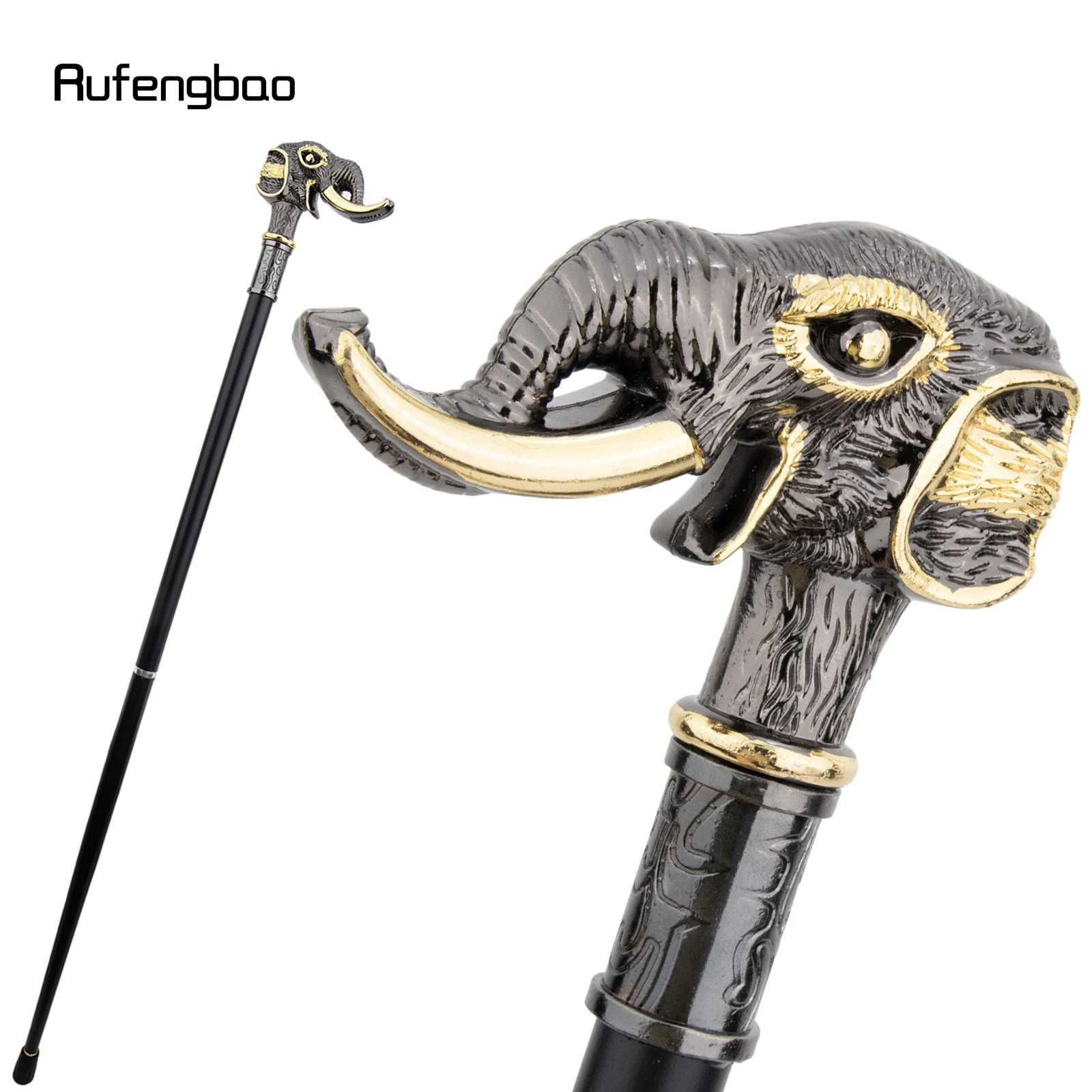 

Golden Black Elephant Handle Luxury Pattern Walking Stick Party Fashion Elegant Stick Cane Knob 90cm Performance Stage Cane