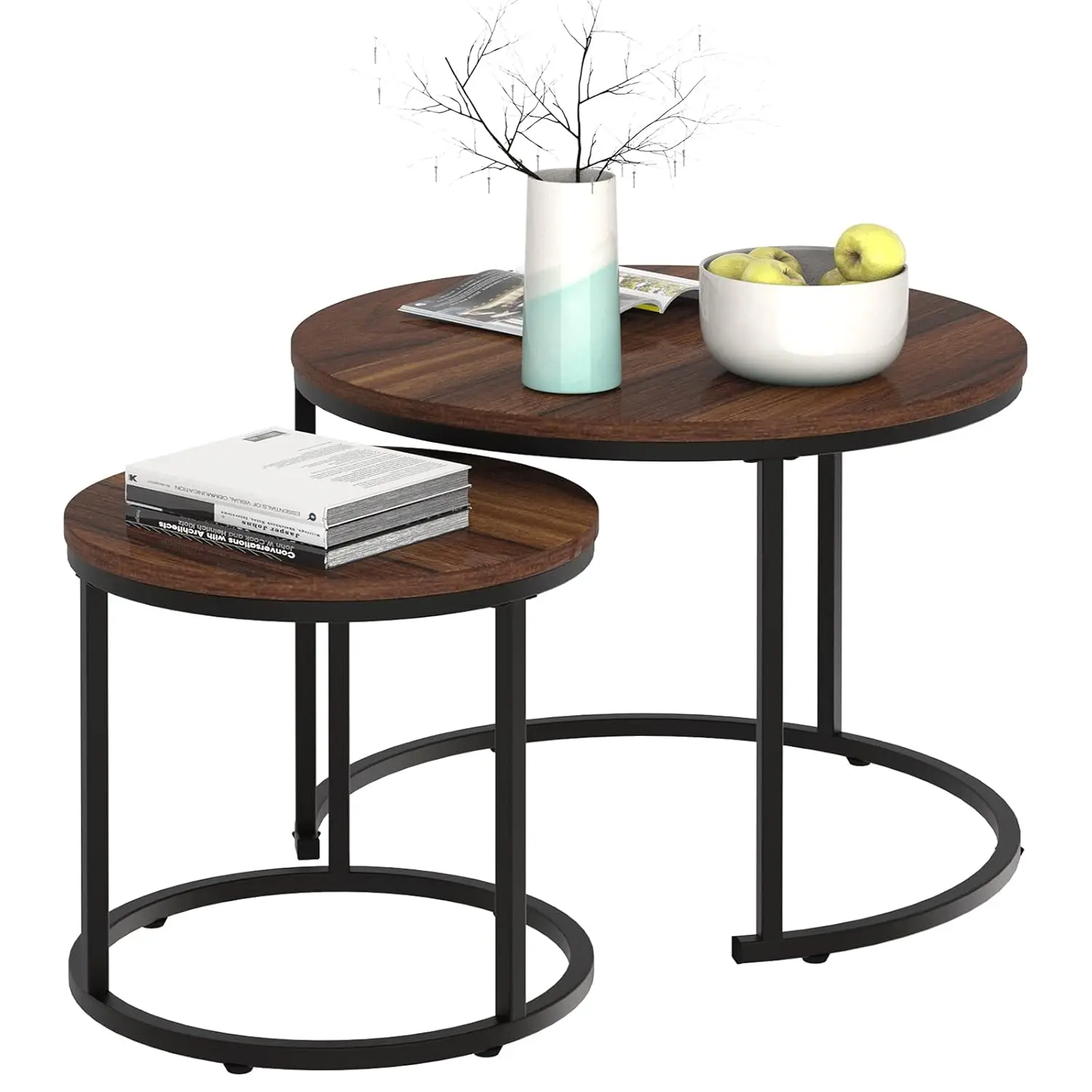 

Rustic Nesting Coffee Table Set Space Saving Engineered Wood End Side for Living Room Cabin Bedroom, Customized