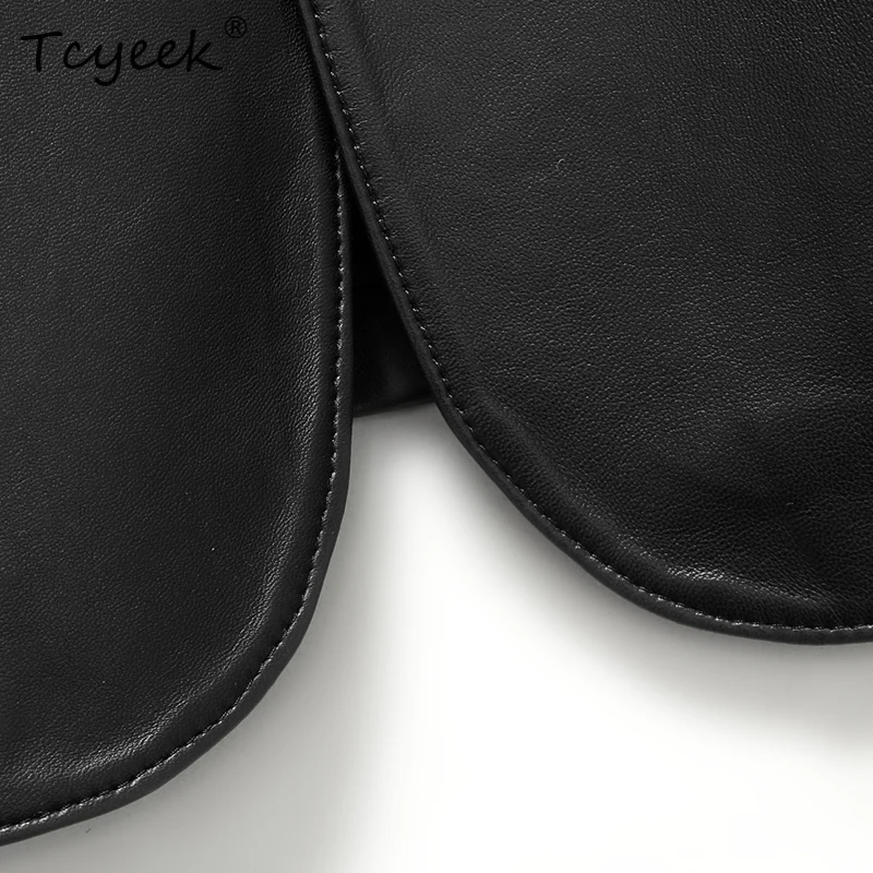 Tcyeek جلد الغنم الحقيقي ربيع الخريف الراقية العصرية دعوى طوق الرجال السود سترة جلدية حقيقية Chaqueta Cuero Hombre 가dech 자켓