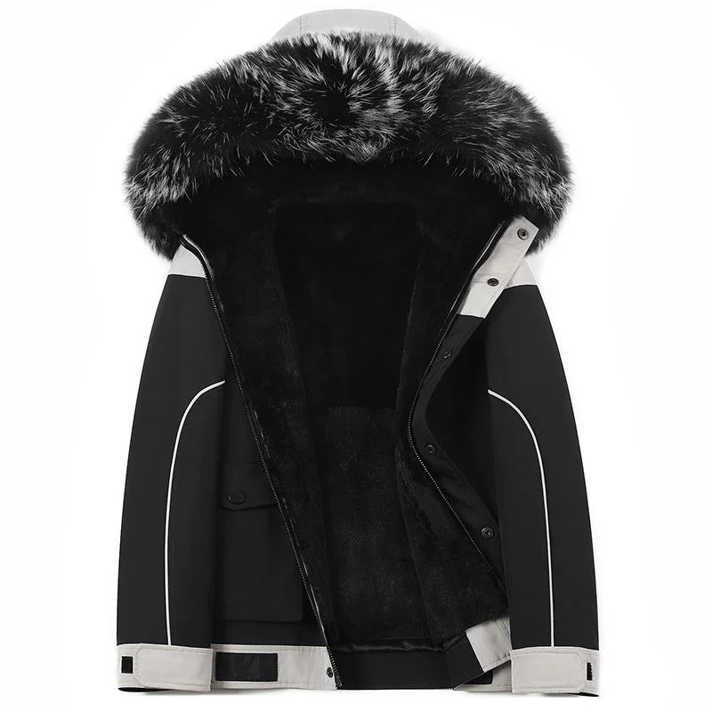 AYUNSUE New Hooded Fur Parka Men Rex Rabbit Fur Liner Detachable Jacket Mens Winter Jackets and Coats Raccoon Fur Collar SGG753