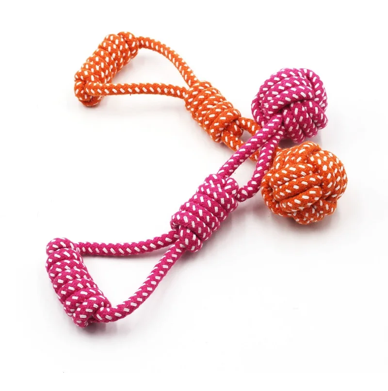 2Pcs Mix Colors Pet toy Dog's hand-held globe Cotton rope woven dog toy ball  Knot toy Teething and dog training supplies