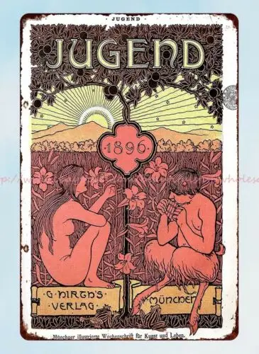 unique wall art Cover of Jugend magazine Satyr and Nymph 1896 metal tin sign