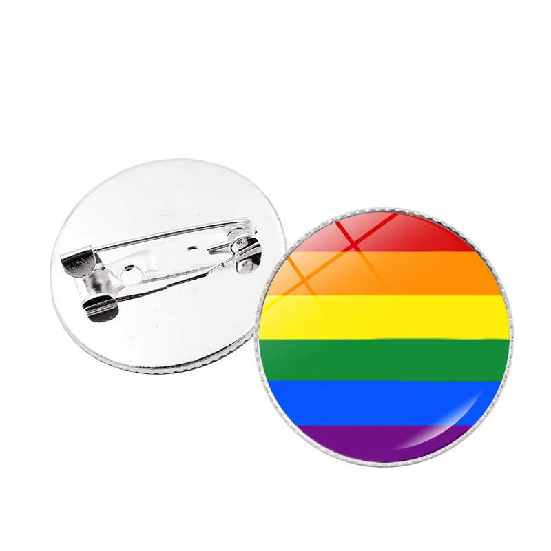 Rainbow Flag Gay Pride Pin Lesbian LGBT Pride Colorful Flags Glass Cabochon Brooches for Men Wom Couple Gift