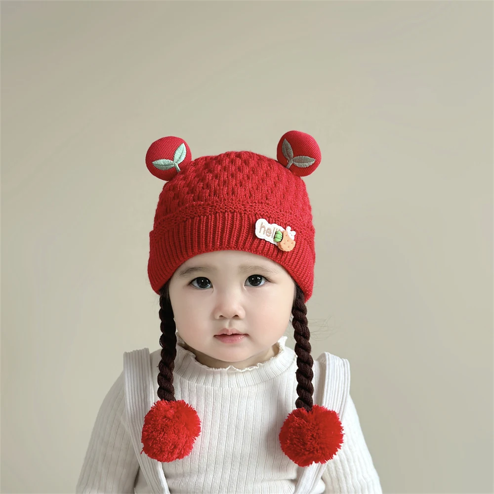 Baby Ear Protection Hat Autumn and Winter Baby Warmth Thickened Knitted Cute Braided Hat for Children, Boys and Girls Pullover