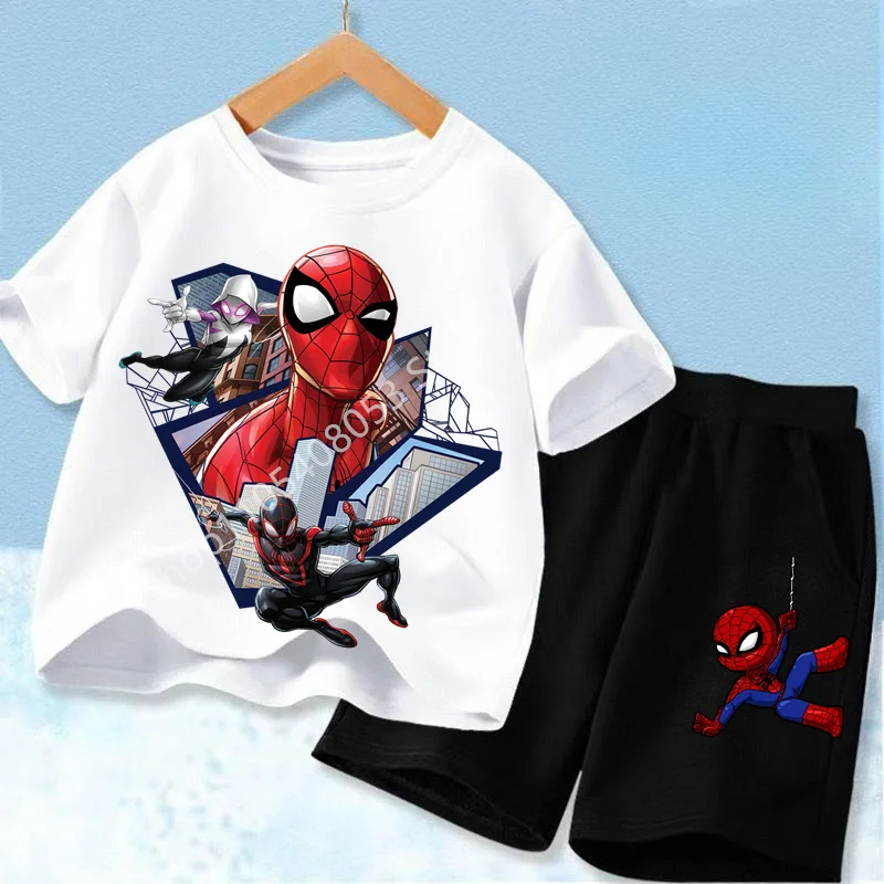Red Spider Printed Children Print T-shirt Summer Clothes 3-12Yrs Boys Girls Short-sleeved Top+Shorts Casual Sports Set Clothing
