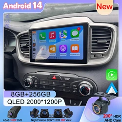 Android 14 For Kia Sorento 3 2014 - 2017 Car Stereo Radio Player Multimedia GPS Navigation Wireless Carplay Auto Touch Screen