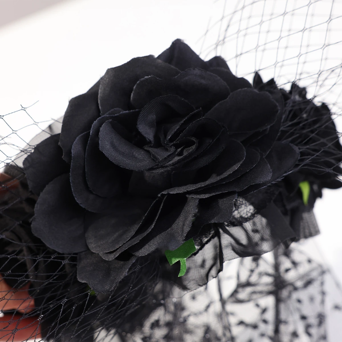 Black Rose Flowers Handmade Lace Hairbands With Veil For Halloween Party Women Bridal Headbands Hair Accessories image 5
