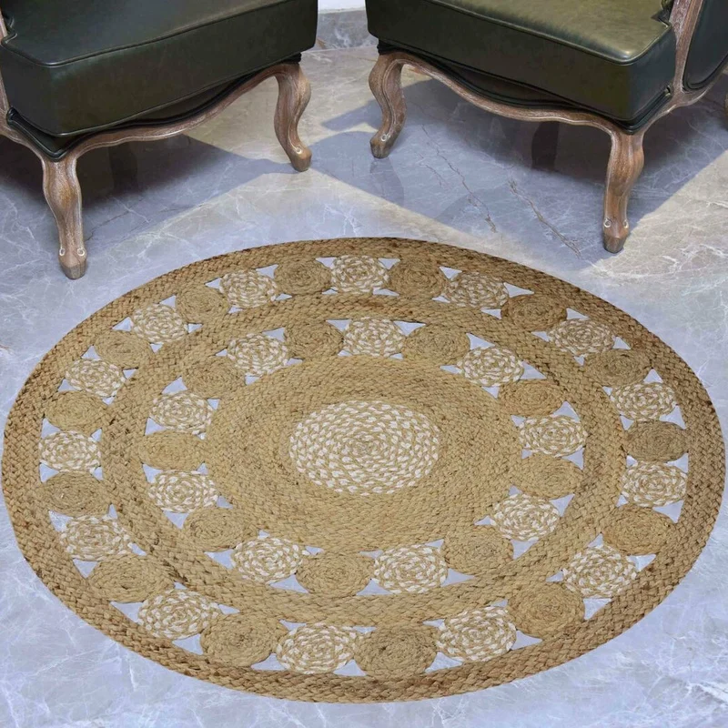 

36" Round Rug Natural Jute Collection Braided Rug Home Decor Modern Carpet