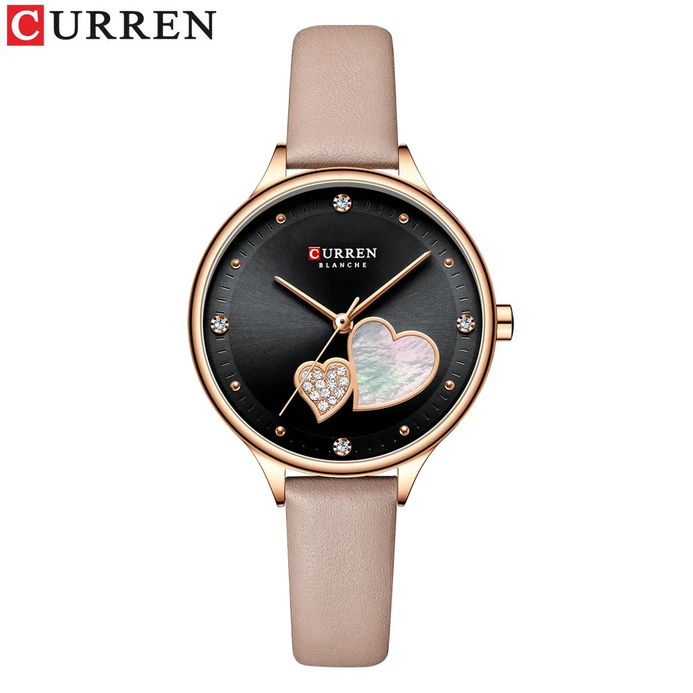 Reloj de cuarzo CURREN 9077 para mujer, elegante, bonito, resistente al agua, informal, con correa de cuero, reloj de pulsera para mujer