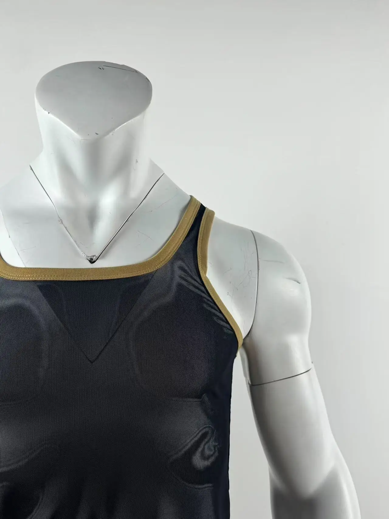 Neue Männer Mesh Tank Tops Sommer 2025, Clubwear Casual Weste U Neck Ärmellose Kontrast Farbe Fishnet T-shirt Komfortable Chic Tees – Detail 12