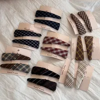 Korean sweet plaid fabric simple triangular pair clip side BB clip women's hairpin temperament versatile hair accessories 3