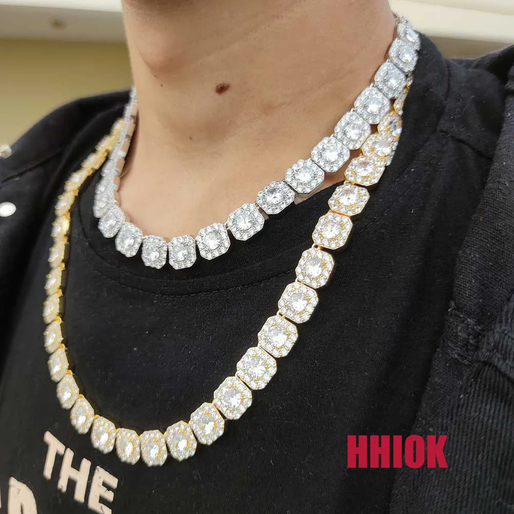 

HHIOK Shining Boutique Rock Sugar Necklace Bracelet 10/12MM Width 5A Zircon Copper Material Hip Hop Jewelry in Stock