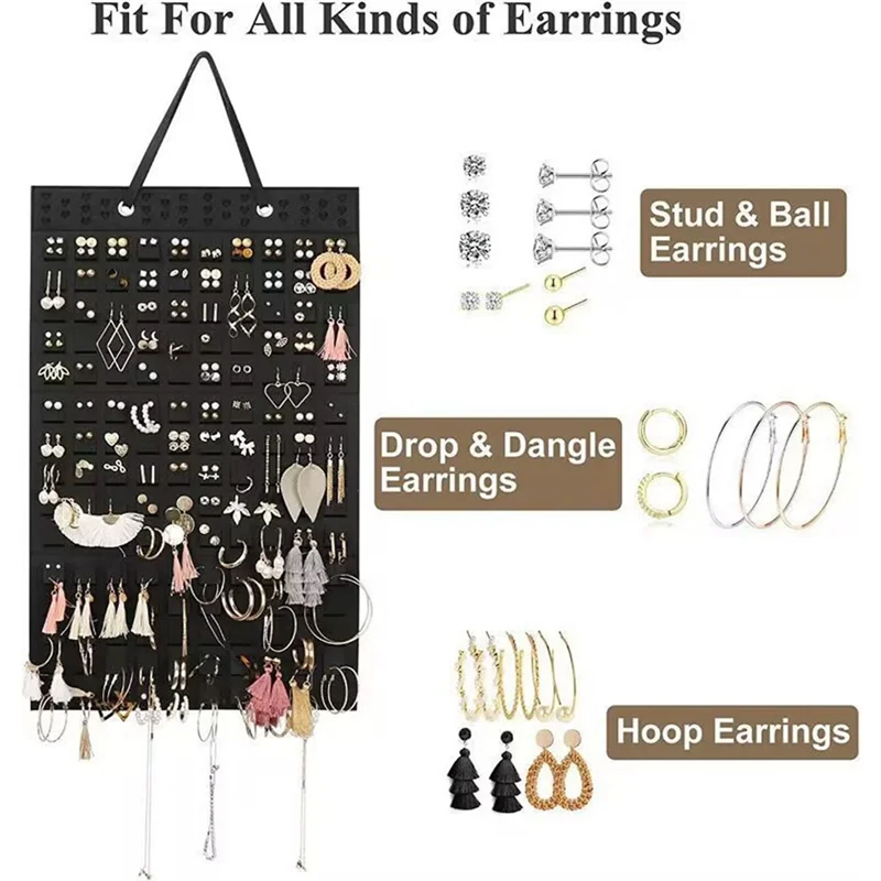 ABQR Hanging Jewellery Organiser, Foldable Hanging Earring Holder, Holds Up to 300 Pairs for Girls and Women, Beige