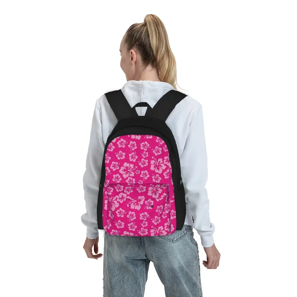 Tropical Hot Pink Hibiscus Flower motivo floreale zaini con stampa hawaiana Bookbag borse da scuola zaino per Laptop borsa a tracolla