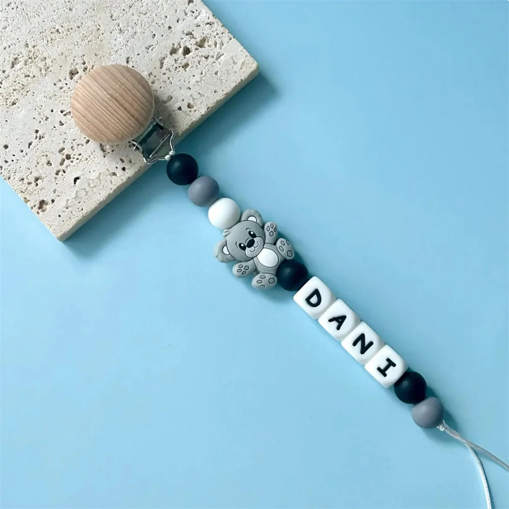 Персонализированные силиконовые зажимы для соски из бисера с очаровательными подвесками в виде медведя