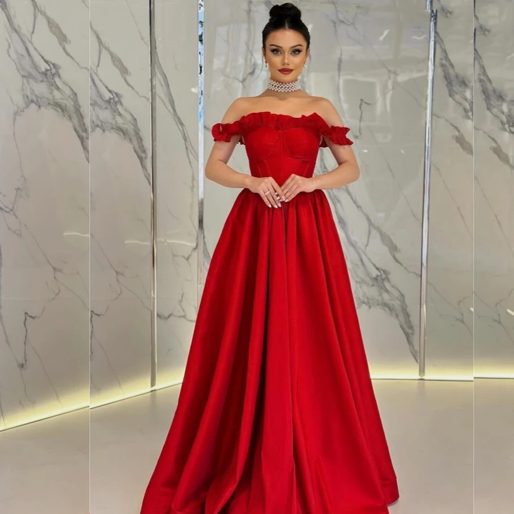 

Jiayigong Jersey Ruffle Ruched Valentine's Day A-line Off-the-shoulder Bespoke Occasion Gown Long Dresses Saudi Arabia