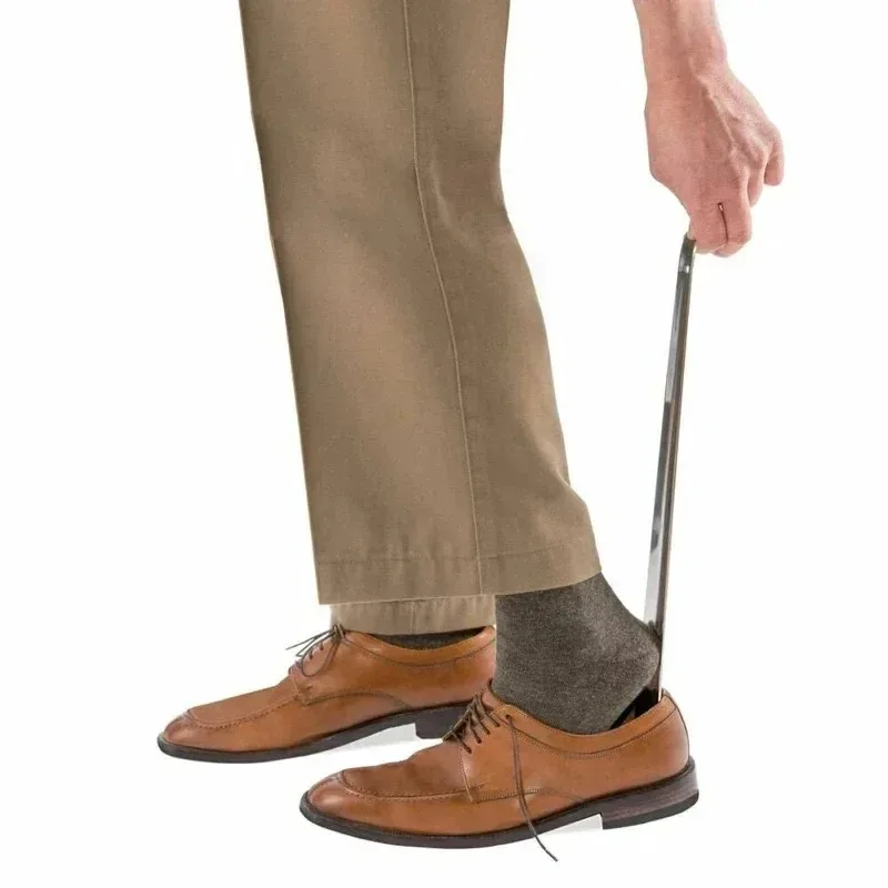 52 سنتيمتر اضافية طويلة لبيسة الحذاء الفولاذ المقاوم للصدأ الفضة الأحذية المعدنية مزيل الحذاء رافع المعونة زلة الحذاء سحب أداة ملصق الأحذية