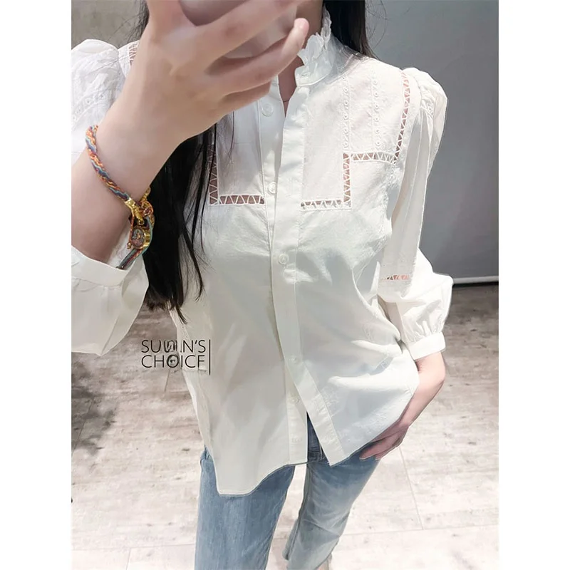 

Susan Faion Ранняя весна, новый хлопковый свободный белый женский топ с вышивкой и вышивкой, прямой длинный све-стойка...