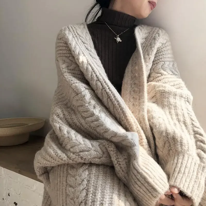 2024 New Mid-length Long-sleeved Sweater Loose Outside Wearing A Knitted Cardigan Coat Thick Women