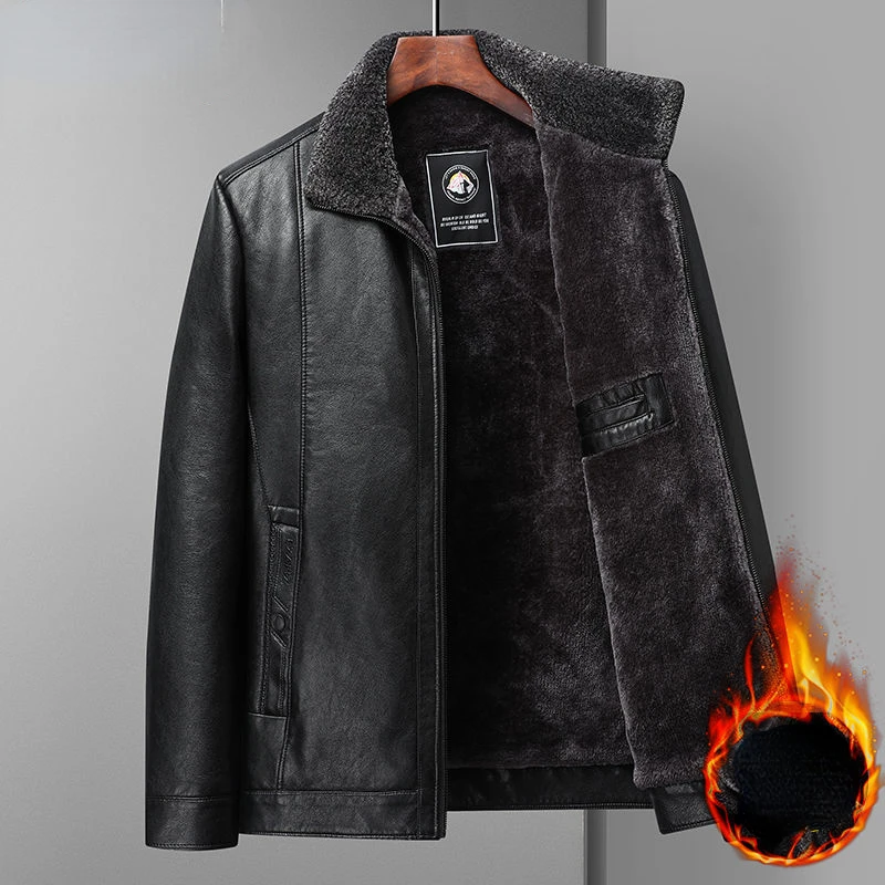 Autumn Winter Fur Leather Jacket Men Fleece Lined Warm Fluffy Bomber Motorcycle Jacket PU Leather Coat Zipper Men Clothing New