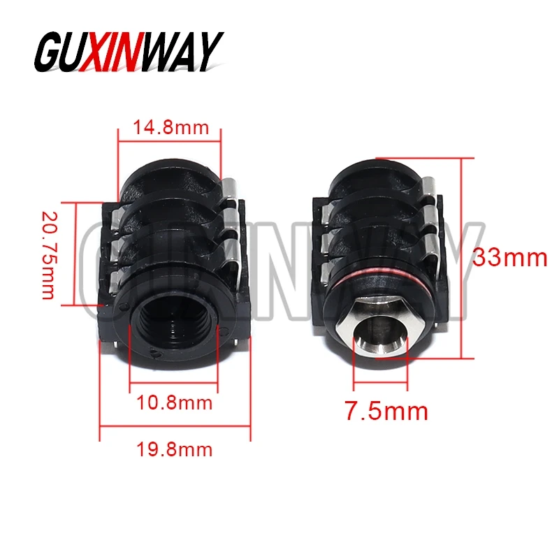 10PCS 1/4 6.35 mm Stereo Audio Socket Jack Connector 6.5 mm PCB Solder Right Angle Tip Ring Sleeve TRS