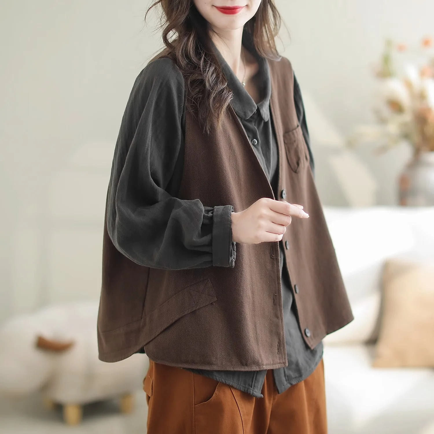 

Casual Cotton Vest Women's Faionable Versatile Cotton Jaet Autumn 2025 Original Design Commute Sle V-Ne Single Button