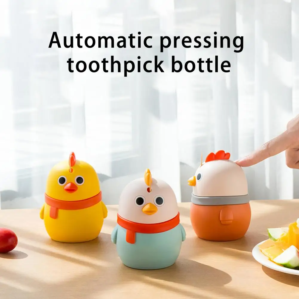 Toothpick Box Mini Large Capacity Dust-proof Plastic Cartoon Chicken Automatic Pop-up Toothpick Storage Box for Dining Table