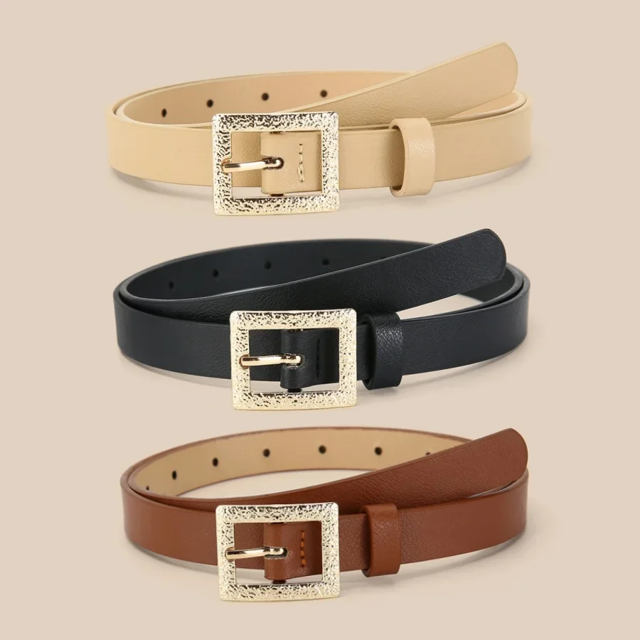 3 unids/set de cinturón para mujer, cinturón fino con hebilla a la moda, cinturón suave de lujo para mujer con pantalones Cargo, pantalones vaqueros, cinturón a prueba de viento, cinturón de cuero PU