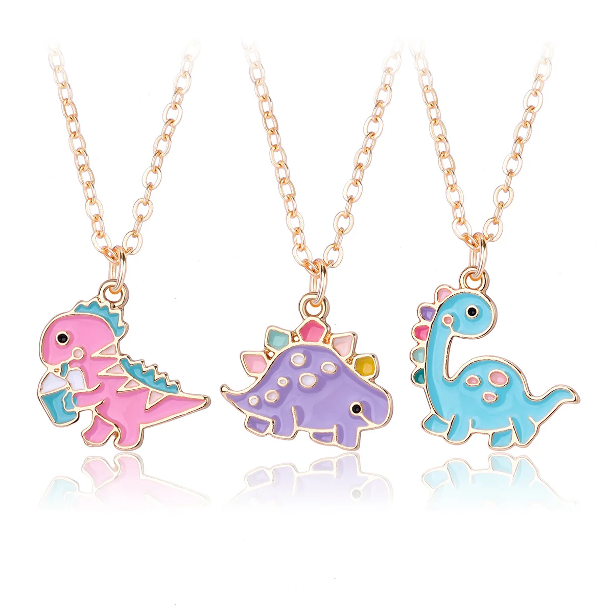 Lovecryst 3Pcs/set Cartoon Dinosaur Painted Alloy Best Friend Necklace BFF Friendship Jewelry Gifts for Kids