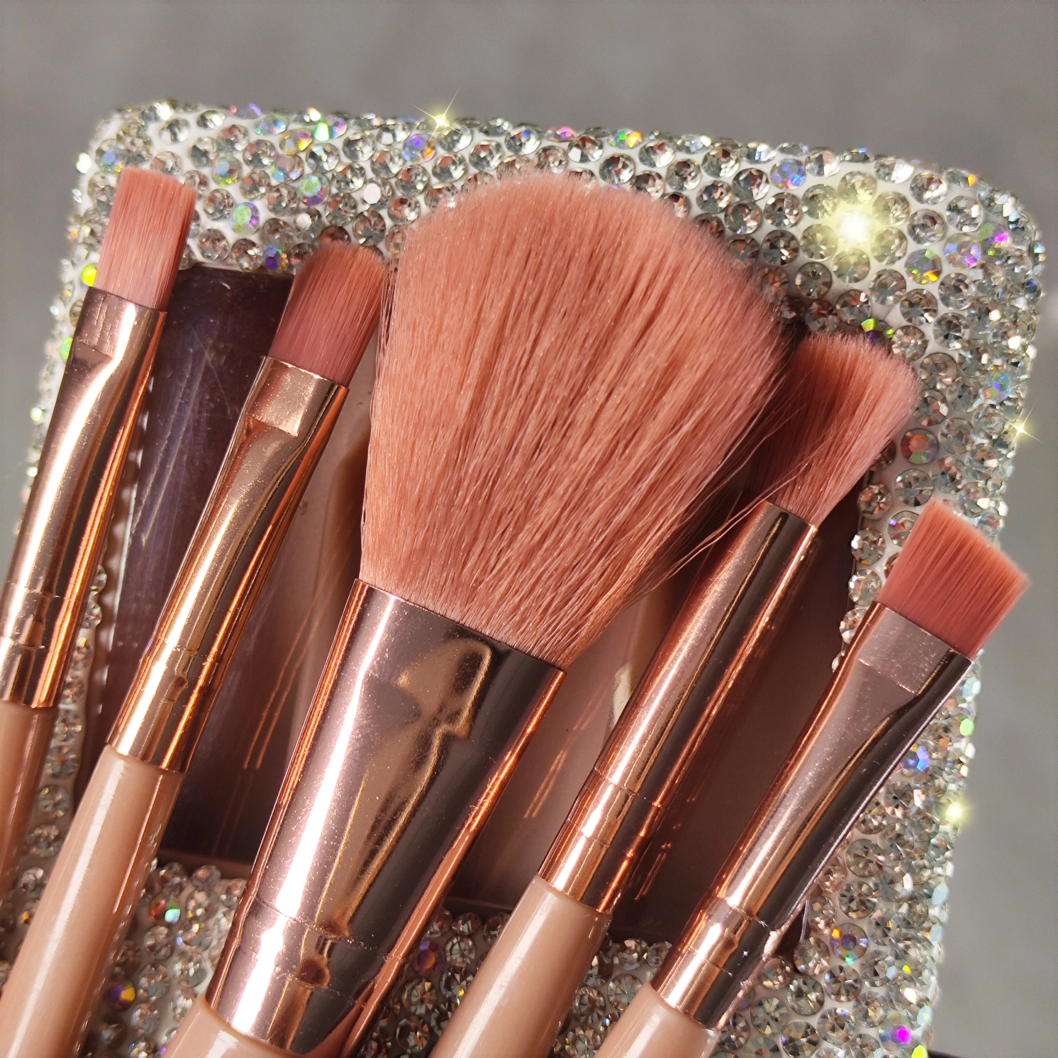 Advanced sense five-piece makeup brush set artificial diamond set travel with mirror powder