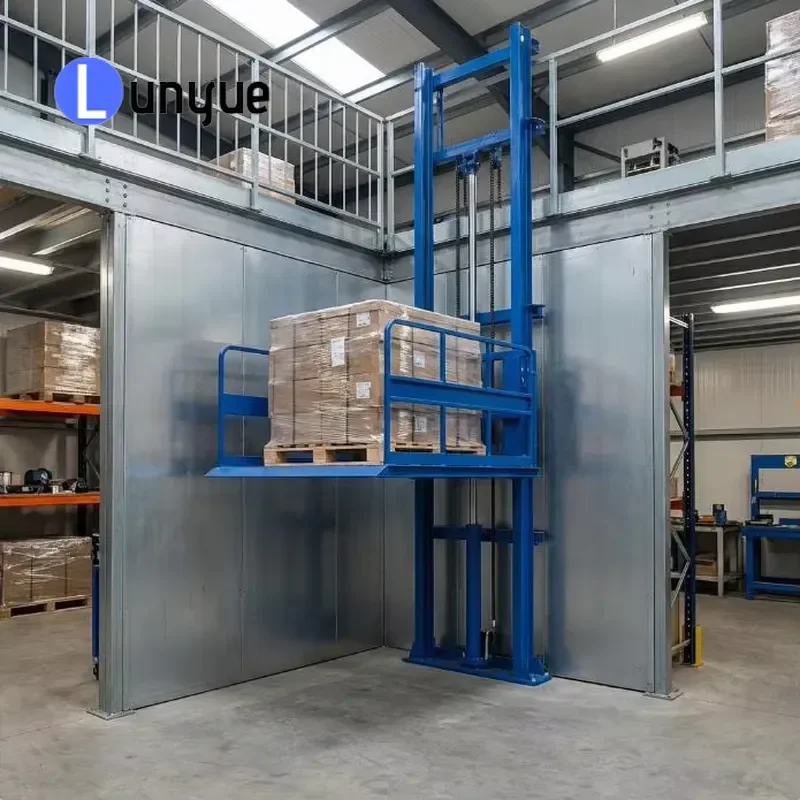 Industrial Hydraulic Freight Elevator Wall Mounted Cargo Lift with Guide Rail Electric Vertical Goods Lift for Warehouse
