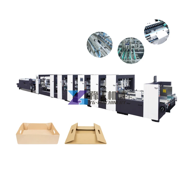 YG 1200PCS High Speed 4/6 Corner Crash Lock Bottom Corrugated Carton Box Folding and Gluing Machine Automatic Folder Gluer