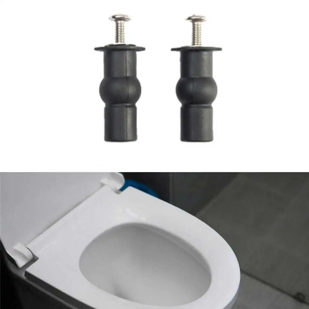 2pcs Black Toilet Cover Expansion Screws Top Fixing Seat Hinge With Threaded Rubber Sleeve Suitable For Broken Old Toilet Covers