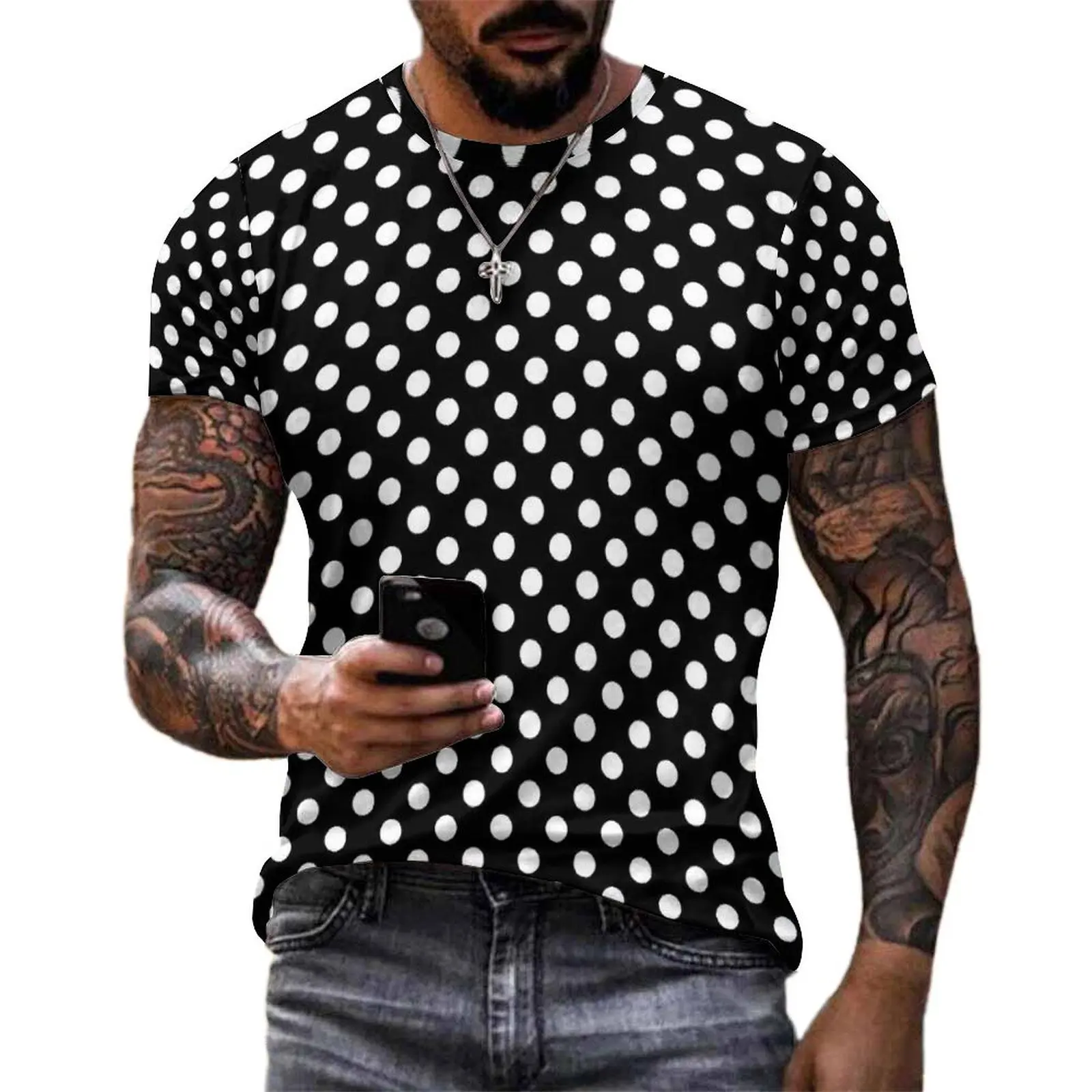 White Polka Dot T-Shirt Retro Print Fashion T-Shirts Couple Classic Tshirt Summer Short Sleeve Printed Tees Plus Size 6XL