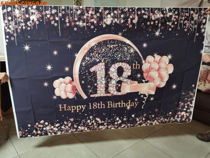 Adult Happy Birthday Party Backdrop Glitter Golden Dots Balloons Family Gathering Custom Photography Background Decor Banner