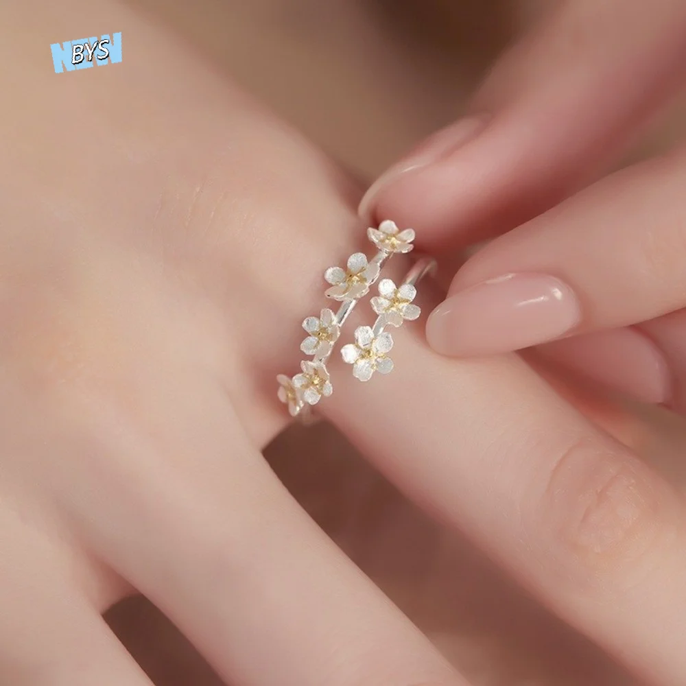 Fashion Jewelry Delicate Design Adjustable Rings Elegant Forest Style Minimalist Rings Vintage Flower Opening Rings Women