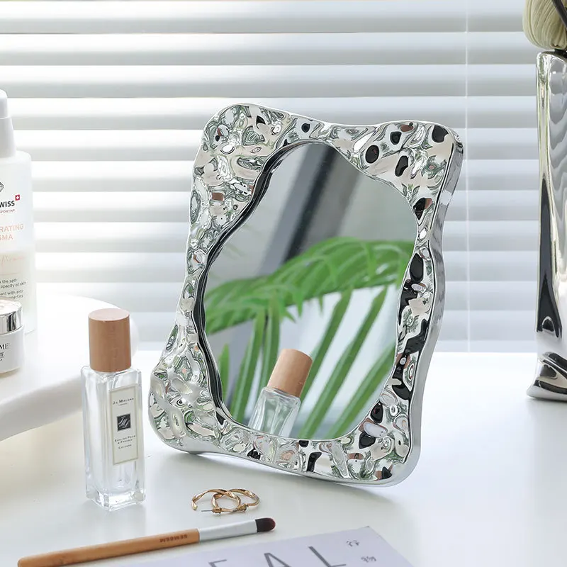 Irregular Vintage Dresser Mirror High Color French Makeup Mirror Bedroom Desktop Decorative Ornaments